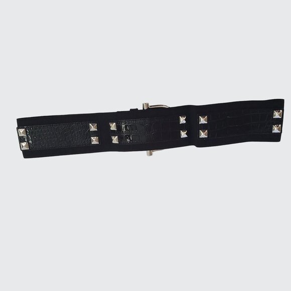 White House Black Market Women's Belt Silver Stud Elastic Size Small - Picture 2 of 8